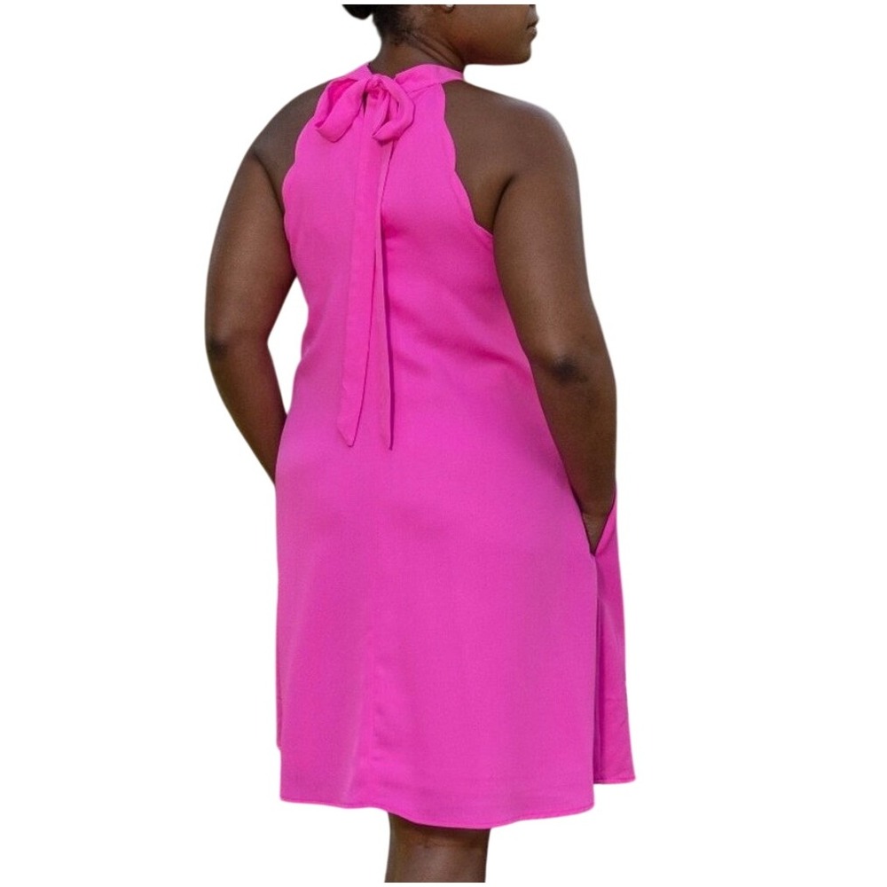 Loveriche Womens Medium Hot Pink Mini Dress‎ Scalloped Edge Halter Tie Back NWT